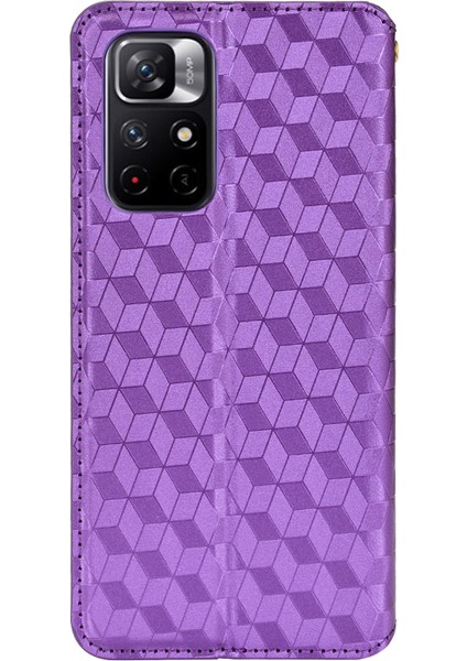 3D Rhombus Desen Pu Deri Stand Cüzdan Koruyucu Telefon Kılıfı Xiaomi Redmi Not 11 5g (Çin) (Mediatek)/redmi Not 11T 5g/redmi Not 11S 5g-Purple (Yurt Dışından)