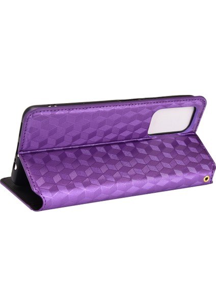 3D Rhombus Desen Pu Deri Stand Cüzdan Koruyucu Telefon Kılıfı Xiaomi Redmi Not 11 5g (Çin) (Mediatek)/redmi Not 11T 5g/redmi Not 11S 5g-Purple (Yurt Dışından)