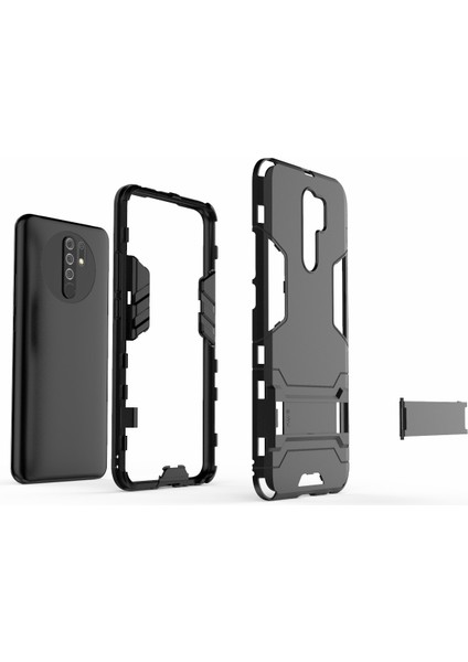 Xiaomi Redmi 9-Black Için Kickstand ile 2'den 1 Pc+Tpu Hibrit Mobil Kılıf (Yurt Dışından)