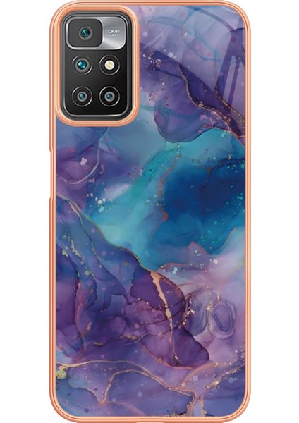 Xiaomi Redmi 10 4g (2021)/REDMI 10 2022 4g/redmi 10 Prime/redmi Not 11 4g (Mediatek) Mermer Desen Vaka Stili E Imd 2.0mm Tpu Elektrküze Telefon Kapak-Purple (Yurt Dışından)