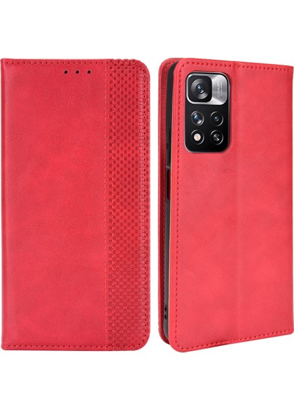 Mozaik Sınır Deseni Deri Retro Cüzdan Xiaomi Için Retro Cüzdan Koruyucu Kapak Not 11 Pro+ 5g/redmi Note 11 Pro 5g (Çin) (Mediatek) -Red (Yurt Dışından)