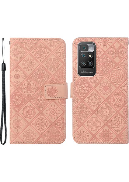 Basılı Çiçek Deri Manyetik Flip Şok Geçirmez, Xiaomi Redmi 10 4g (2021)/REDMI 10 2022 4g/redmi Not 11 4g (Mediatek)/redmi 10 Prime-Pink (Yurt Dışından)