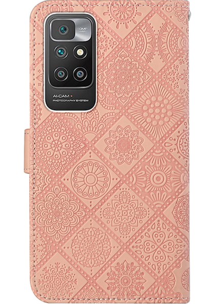 Basılı Çiçek Deri Manyetik Flip Şok Geçirmez, Xiaomi Redmi 10 4g (2021)/REDMI 10 2022 4g/redmi Not 11 4g (Mediatek)/redmi 10 Prime-Pink (Yurt Dışından)