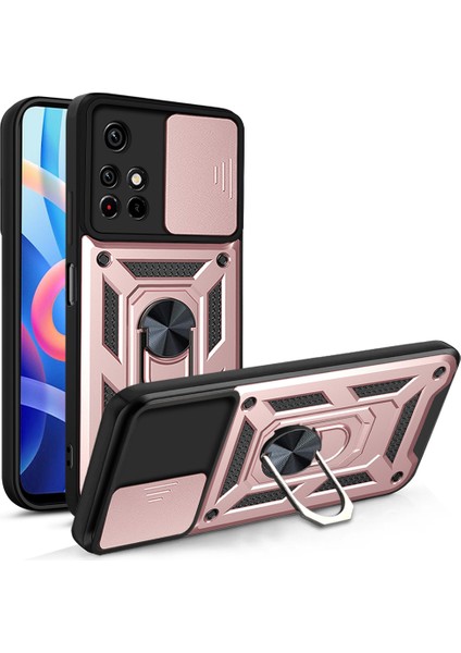 Xiaomi Redmi Için Note 11 Pro 5g (Çin) (Mediatek)/note 11 Pro+ 5g Ring Kickstand Tpu+ Pc Telefon Kılıf Kamera Koruması Geri Kapak Çizgisi Altın (Yurt Dışından)