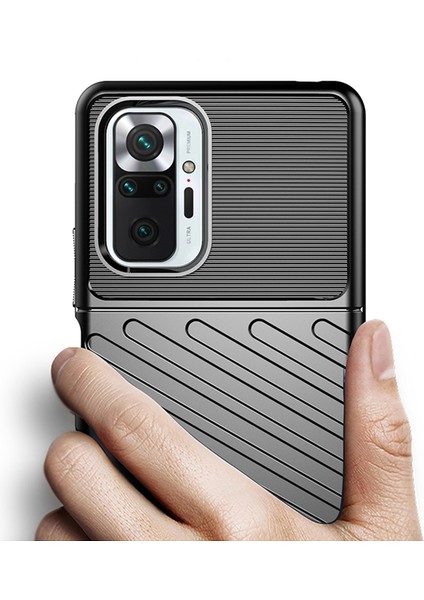 Thunder Serisi Twill Texture Tpu Telefon Kapak Kılıfı Xiaomi Redmi Note 10 Pro/note 10 Pro Max-Black (Yurt Dışından)