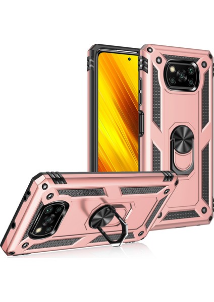 Pc+Tpu Hibrid Anti-Fall Anti-Fone Case Koruyucu Kapak Xiaomi Poco Için Ring Kickstand ile (Yurt Dışından)