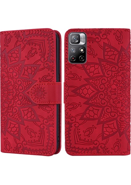 Baskı Çiçek Telefonu Kapağı Çizik Dirençli Anti-Güz Cüzdan Tasarım Deri Kılıfı Xiaomi Redmi Stand ile Not 11 5g (Çin) (Mediatek)/redmi Not 11T 5g/redmi Not 11S 5g-Red (Yurt Dışından)