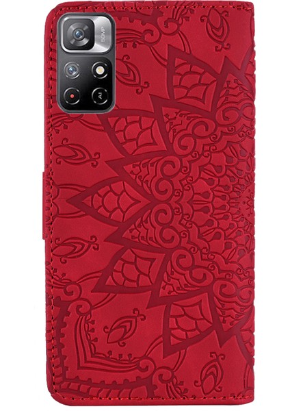 Baskı Çiçek Telefonu Kapağı Çizik Dirençli Anti-Güz Cüzdan Tasarım Deri Kılıfı Xiaomi Redmi Stand ile Not 11 5g (Çin) (Mediatek)/redmi Not 11T 5g/redmi Not 11S 5g-Red (Yurt Dışından)