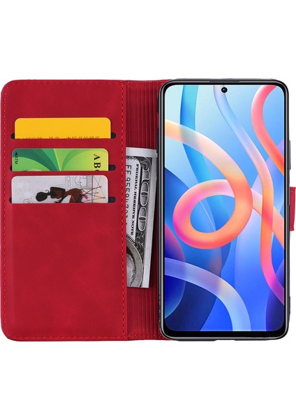 Baskı Çiçek Telefonu Kapağı Çizik Dirençli Anti-Güz Cüzdan Tasarım Deri Kılıfı Xiaomi Redmi Stand ile Not 11 5g (Çin) (Mediatek)/redmi Not 11T 5g/redmi Not 11S 5g-Red (Yurt Dışından)
