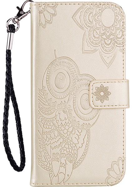 Rhinestone Dekor Baykuş Çiçeği Baskı Pu Derisi+ Tpu Telefon Kılıf Kapağı Stand Cüzdanı ile Xiaomi Redmi Note 11 Pro 5g (Çin) (Mediatek)/11 Pro+ 5g-Gold (Yurt Dışından)
