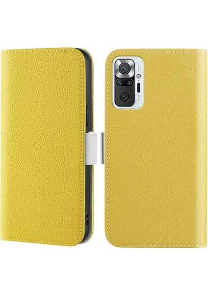 Xiaomi Redmi Için Telefon Kılıfı Note 10 Pro 4g (Global)/(Hindistan), Tam Koruma Şeker Renk Standı Litchi Doku Deri Deri Manyetik Kabuk Cüzdan-Sarı (Yurt Dışından)