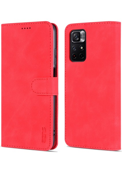 Xiaomi Redmi Için Not 11 5g (Çin) (Mediatek)/not 11T 5g/not 11S 5g Pu Deri Flip Folio Kasa Cüzdan Stand Şok Geçirmez Tpu Iç Kabuk Telefon Kapak-Kırmızı (Yurt Dışından)