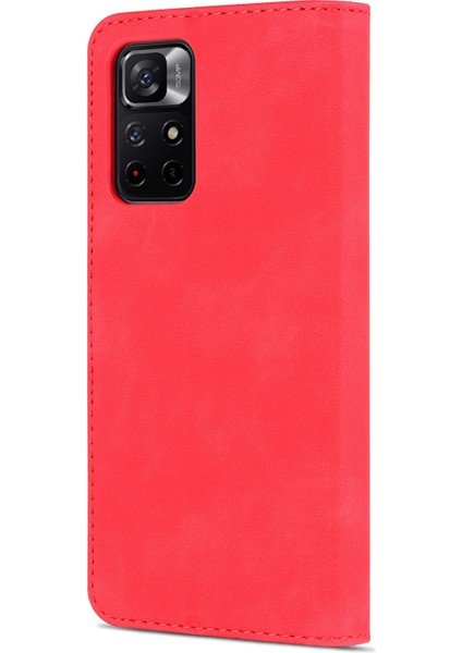 Xiaomi Redmi Için Not 11 5g (Çin) (Mediatek)/not 11T 5g/not 11S 5g Pu Deri Flip Folio Kasa Cüzdan Stand Şok Geçirmez Tpu Iç Kabuk Telefon Kapak-Kırmızı (Yurt Dışından)