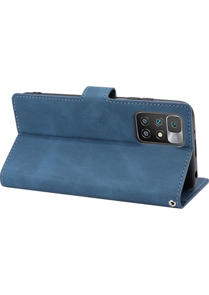 Xiaomi Için Redmi Note 11 4g (Mediatek)/redmi 10 4g (2021)/REDMI 10 2022 4g/10 Prime Shockroof Flip Deri Kılıfı Destekleme Stand Cüzdanı Magnet Anti-Fall Kapak Bilek Kayış Mavisi ile (Yurt Dışından)