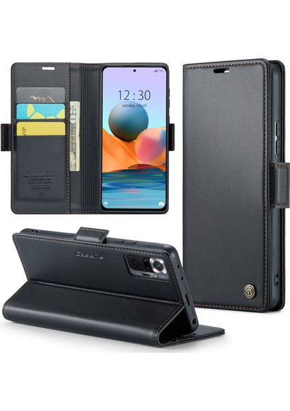 Xiaomi Redmi Için Telefon Kılıfı Note 10 Pro 4g (Hindistan)/(Global)/note 10 Pro Max 4g Rfıd Engelleme Cüzdan Stand Deri Kapak Black (Yurt Dışından)