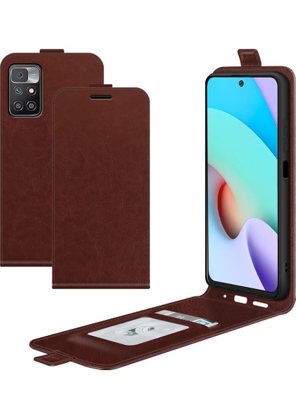 Xiaomi Redmi Için Tek Kartlı Tutucu ile Dikey Flip Screas Dayanıklı Çılgın At Deri Kılıfı 10-Brown (Yurt Dışından)