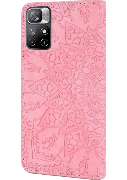 Baskı Çiçek Telefon Kapağı Çekmeye Dirençli Anti-Güz Cüzdan Tasarım Deri Kılıf Stand Boyu Xiaomi Redmi Not 11 5g (Çin) (Mediatek)/redmi Not 11T 5g/redmi Not 11S 5g-Pink (Yurt Dışından) modelleri