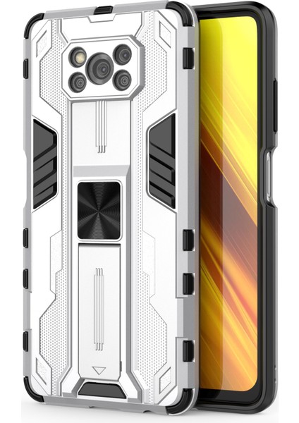 Anti Drop Pc+Tpu Hibrid Telefon Kılıfı Kickstand ile Xiaomi Poco X3/poco X3 Pro/poco X3 Nfc-Sılver (Yurt Dışından)