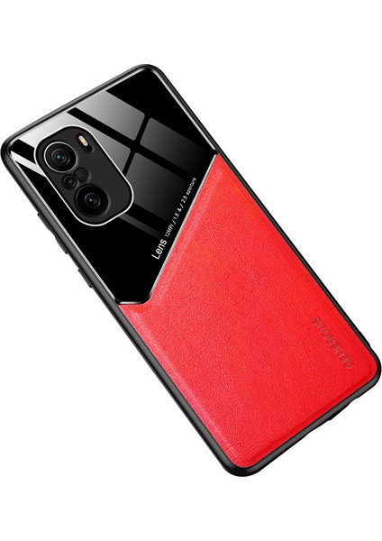 Xiaomi Redmi K40/K40 PRO/K40 Pro+/mi 11I/POCO F3-Red Için Dahili Manyetik Metal Sac Tasarımlı Hassas Kesilmiş Deri Kaplamalı Hibrit Kılıf (Yurt Dışından)