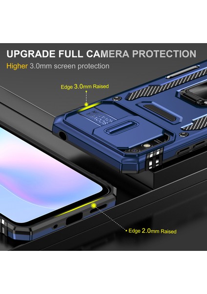 Xiaomi Için Zırh Serisi Redmi 9A Iyi Korumalı Slayt Kamera Koruyucu Kickstand Telefon Kılıfı Pc+Tpu Koruyucu Kapak-Dark Mavi (Yurt Dışından) modelleri