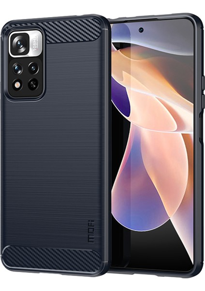 Şok Geçirmez Karbon Fiber Fırçalanmış Doku Tpu Xiaomi Redmi Için Telefon Kılıfı Not 11 Pro+ 5g/redmi Note 11 Pro 5g (Çin) (Mediatek) -Blue (Yurt Dışından)