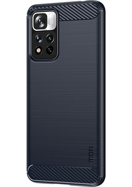 Şok Geçirmez Karbon Fiber Fırçalanmış Doku Tpu Xiaomi Redmi Için Telefon Kılıfı Not 11 Pro+ 5g/redmi Note 11 Pro 5g (Çin) (Mediatek) -Blue (Yurt Dışından) modelleri