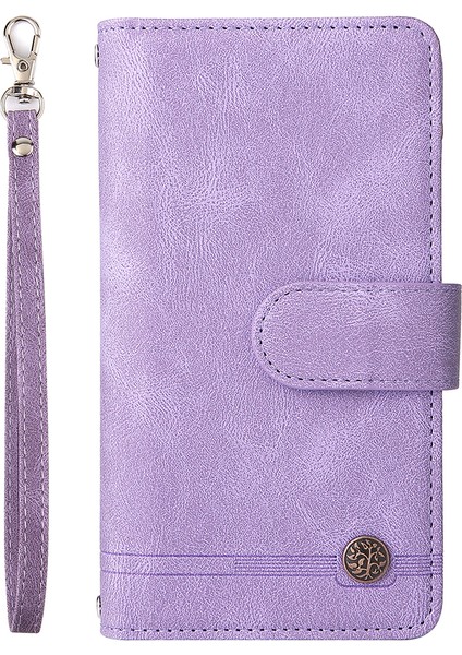 Cilt Touch Pu Deri Fermuar Cep Kart Tutucu Yuvaları Folyo Flip Shell Stripes Baskılı Stand Şok Geçirmez Koruyucu Telefon Kılıfı Xiaomi Redmi Not 11 Pro /not 11 Pro+ -Purple (Yurt Dışından) fiyatları