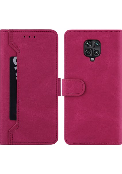 Çok Yönlü Koruma Cüzdanı Dikiş Dikiş Deri Çanta Kabuğu Xiaomi Redmi Note 9 Pro-Rose (Yurt Dışından)