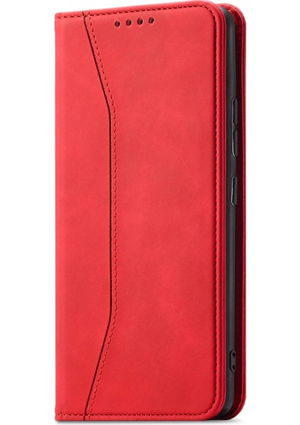 Cüzdan Stand Tasarım Çift Kenar Dikiş Dikiş Anti-Drop Anti-Drop Otomatik Kapanış Deri Telefon Kılıfı Xiaomi Redmi Note 11 Pro 5g (Çin) (Mediatek)/not 11 Pro+ 5g-Red (Yurt Dışından)