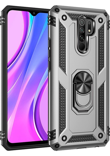 Hibrid Pc Tpu Kickstand Zırh Telefon Kasası Xiaomi Redmi 9-Silver Için (Yurt Dışından)