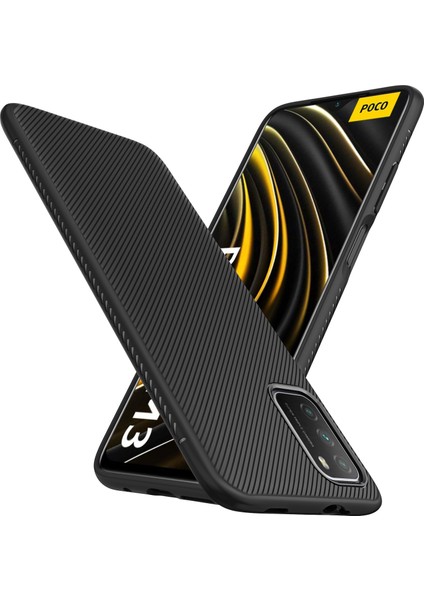 Jazz Serisi Twill Texture Tpu Xiaomi Poco M3-Black Için Telefon Kapağı (Yurt Dışından)