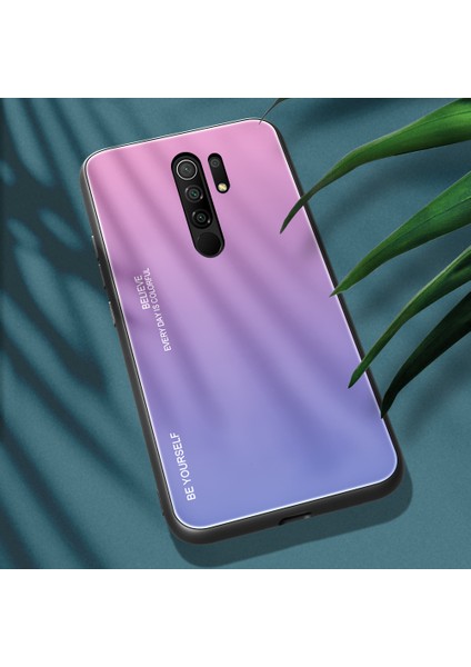 Xiaomi Redmi 9-Pink/mor Için Gradyan Renk Temsilli Cam+Pc+Tpu Kabuğu (Yurt Dışından)