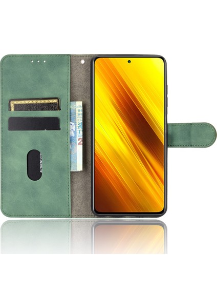 Cilt Touch Koruyucu Cüzdan Stand Deri Deri Flip Case Xiaomi Poco X3 Nfc Alıcı Delik Yeşil (Yurt Dışından)