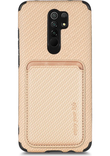 Xiaomi Redmi Için Şok Geçirmez Telefon Kılıfı 9 Kırmızı Dayanıklı Telefon Koruyucu Karbon Fiber Doku Kapak Kabuğu Çıkarılabilir Manyetik Kart Tutucu-Khaki (Yurt Dışından) fiyatları