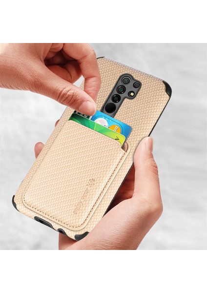 Xiaomi Redmi Için Şok Geçirmez Telefon Kılıfı 9 Kırmızı Dayanıklı Telefon Koruyucu Karbon Fiber Doku Kapak Kabuğu Çıkarılabilir Manyetik Kart Tutucu-Khaki (Yurt Dışından) fırsatları