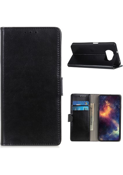 Xiaomi Poco X3 Nfc-Black Için Cüzdanlı Çılgın At Derisi Kapağı ile Deri (Yurt Dışından)