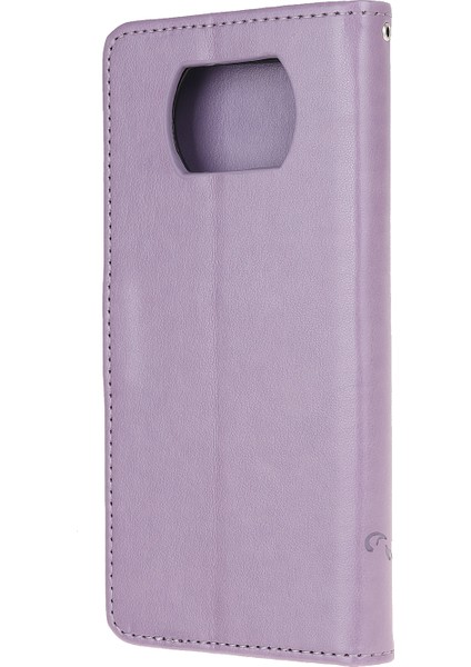 Xiaomi Poco X3/poco X3 Nfc-Purple Için Şık Çiçek ve Kelebek Cüzdan Deri Telefon Koruyucusu (Yurt Dışından)