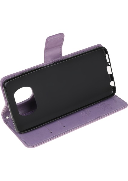 Xiaomi Poco X3/poco X3 Nfc-Purple Için Şık Çiçek ve Kelebek Cüzdan Deri Telefon Koruyucusu (Yurt Dışından)