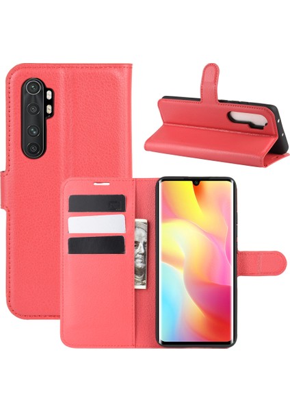 Litchi Cilt Manyetik Deri Stand Kılıfı Xiaomi Mi Note 10 Lite-Red (Yurt Dışından)