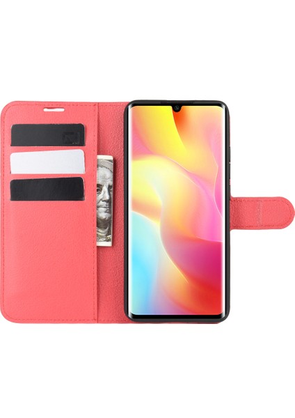 Litchi Cilt Manyetik Deri Stand Kılıfı Xiaomi Mi Note 10 Lite-Red (Yurt Dışından)