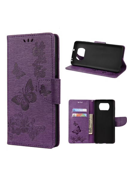 Baskı Kelebekleri Cüzdan Stand Flip Deri Telefon Kapağı Xiaomi Poco X3/poco X3 Nfc-Purple (Yurt Dışından)