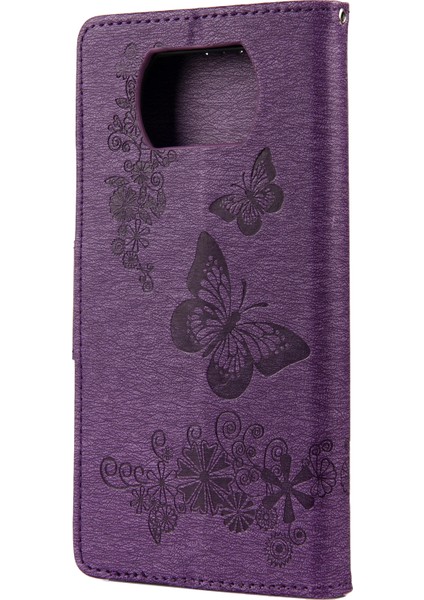 Baskı Kelebekleri Cüzdan Stand Flip Deri Telefon Kapağı Xiaomi Poco X3/poco X3 Nfc-Purple (Yurt Dışından)