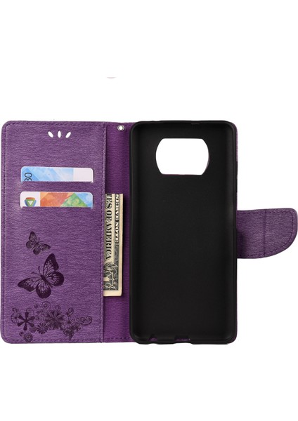 Baskı Kelebekleri Cüzdan Stand Flip Deri Telefon Kapağı Xiaomi Poco X3/poco X3 Nfc-Purple (Yurt Dışından)