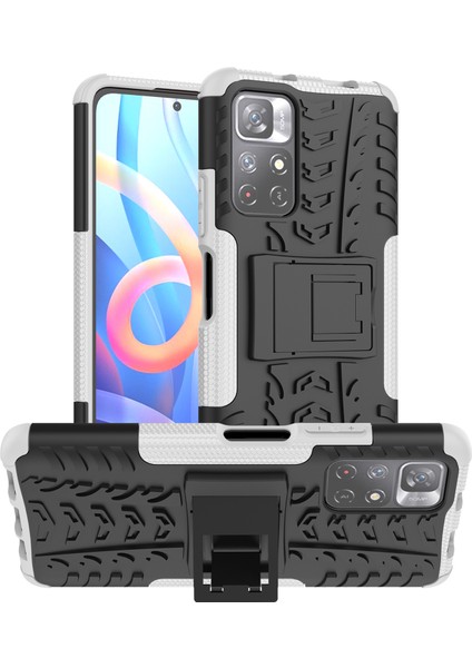Xiaomi Redmi Için Not 11 5g (Çin) (Mediatek)/not 11S 5g/not 11T 5g Lastik Doku Şok Geçirmez Sert Pc+Kickstand-White ile Yumuşak Tpu Koruyucu Kapak (Yurt Dışından)