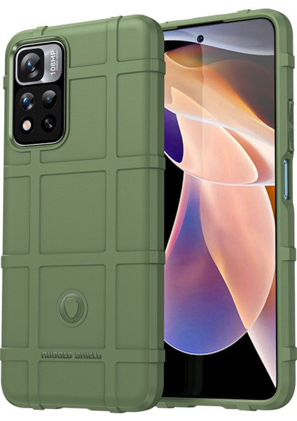 Anti-Cratch Telefon Kasası Engebeli Kare Izgara Tasarımı Kalınlaşmış Tpu Telefonu Xiaomi Redmi Için Geri Kapak Not 11 Pro 5g (Çin) (Mediatek)/not 11 Pro+ 5g-Green (Yurt Dışından)
