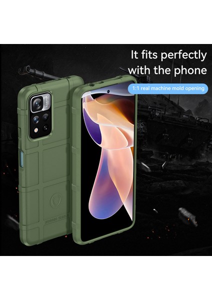 Anti-Cratch Telefon Kasası Engebeli Kare Izgara Tasarımı Kalınlaşmış Tpu Telefonu Xiaomi Redmi Için Geri Kapak Not 11 Pro 5g (Çin) (Mediatek)/not 11 Pro+ 5g-Green (Yurt Dışından) fiyatları