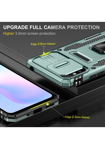 Xiaomi Için Zırh Serisi Redmi 9A Iyi Korumalı Slayt Kamera Koruyucu Kickstand Telefon Kılıfı Pc+Tpu Koruyucu Kapak Yeşil (Yurt Dışından)
