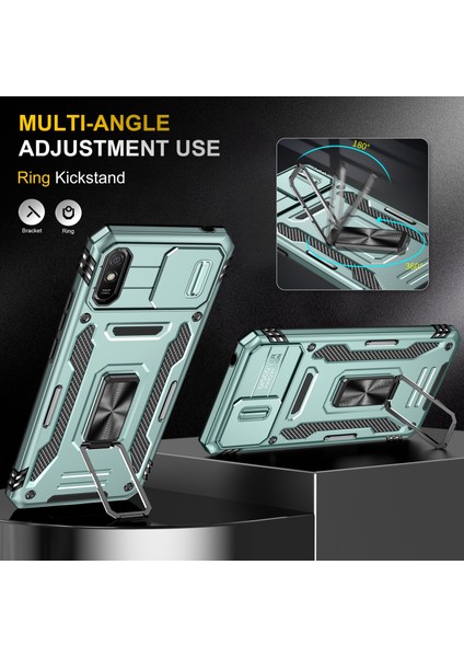 Xiaomi Için Zırh Serisi Redmi 9A Iyi Korumalı Slayt Kamera Koruyucu Kickstand Telefon Kılıfı Pc+Tpu Koruyucu Kapak Yeşil (Yurt Dışından)