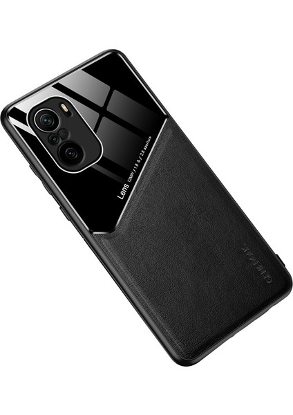 Xiaomi Redmi K40/K40 PRO/K40 Pro+/mi 11I/POCO F3-Black Için Dahili Manyetik Metal Sac Tasarımlı Hassas Kesilmiş Deri Kaplamalı Hibrit Kılıf (Yurt Dışından)