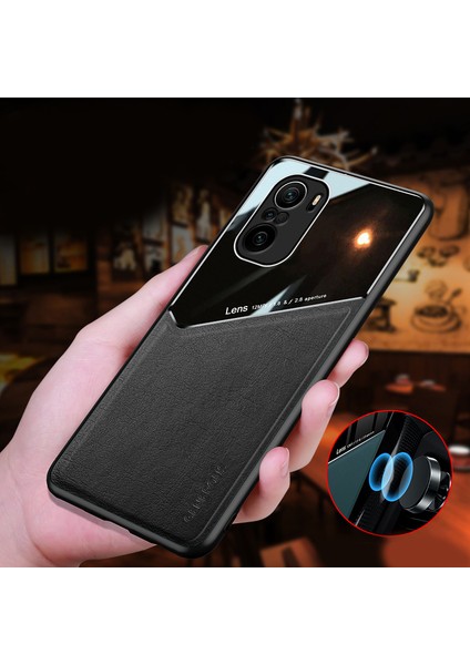 Xiaomi Redmi K40/K40 PRO/K40 Pro+/mi 11I/POCO F3-Black Için Dahili Manyetik Metal Sac Tasarımlı Hassas Kesilmiş Deri Kaplamalı Hibrit Kılıf (Yurt Dışından)